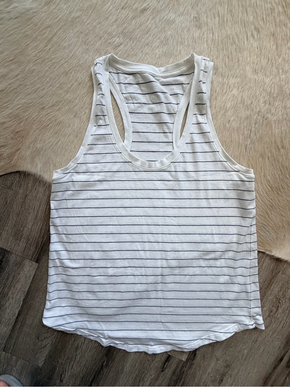 EUC lululemon athletica White Tank Top with Thin Navy Stripes